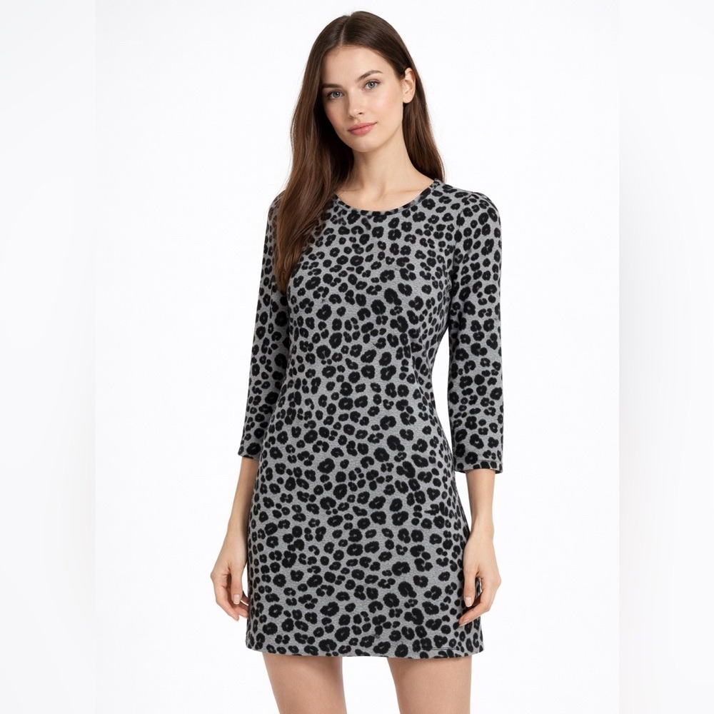 SOCIALITE Leopard Print 3/4 Sleeve Shift Dress Women's‎ Size Small Gray Black